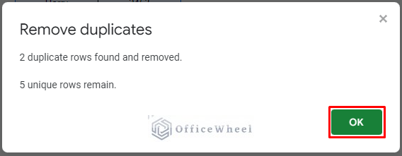 result shown in window for removing duplicates